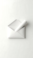 A simple 3D render of an open envelope with a paper emerging, symbolizing email communication and messaging, placed on a plain white background.
