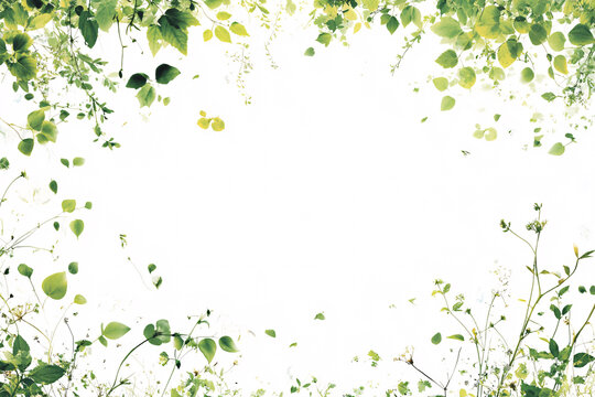 green leaf frame border isolated on white background for spring summer design