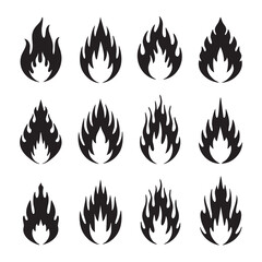 A collection of silhouette black flame tatoo patterns against a white background. 