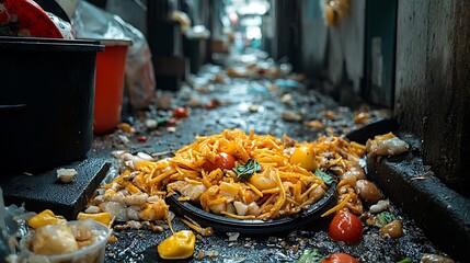 Clogged and dirty floor drain surrounded by food debris and grease