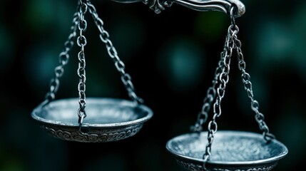 Antique Silver Scales of Justice Against a Dark Green Background