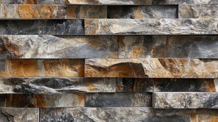 Textured wall with layered stone design showcasing natural hues and patterns