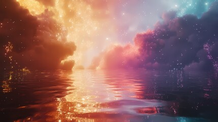 Fototapeta premium Ethereal clouds meet the tranquil water surface creating a magical and dreamy atmosphere