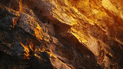 Golden rock texture with dramatic light and shadow creates a warm and rugged landscape