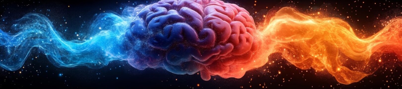Abstract Concept of Brain with Exploding Energy Waves. Generative AI