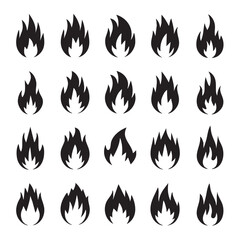 A collection of silhouette black flame tatoo patterns against a white background. 