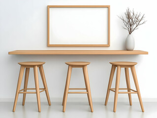 3D Render of Minimalist Wooden Bar Stools and Frame