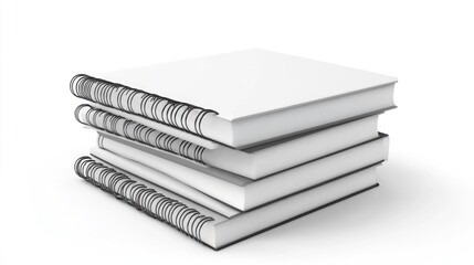 Stack of blank spiral notebooks on white