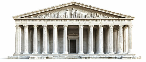Obraz premium Greek Temple Facade, Isolated, White Background, History