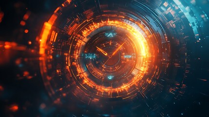 Obraz premium Abstract Cyberpunk Clockwork Orange and Blue Digital Art