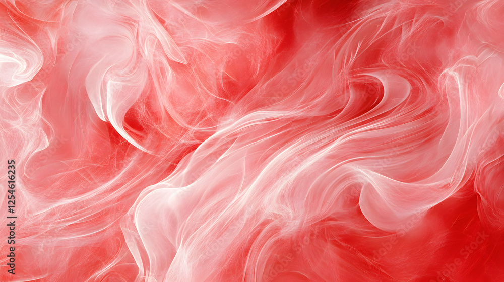 Poster red and white background with smoke and glowing elements creating a dramatic visual effect