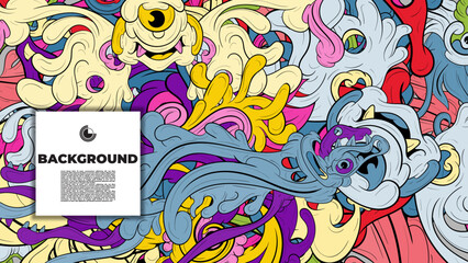 Colorful doodle art with various elements. it is suitable for background, book cover, cover, template, flayer, summer project. it is also useful for coloring book project.