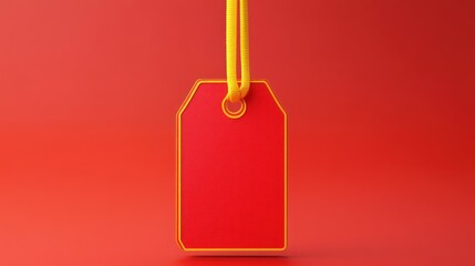 Red blank tag hanging on yellow string against red background.