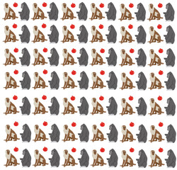 monkey, gorilla with fruit as a pattern background