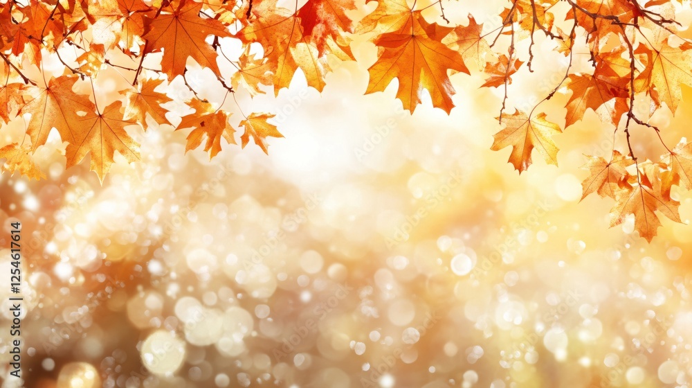 Aufkleber golden autumn leaves frame a bright bokeh background creating a warm and serene atmosphere