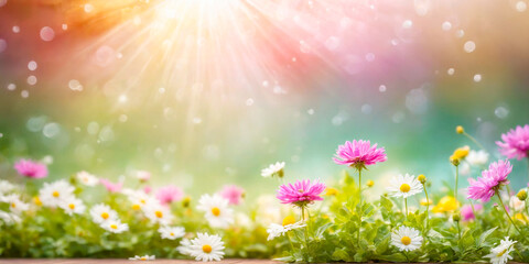 Obraz premium Sunlit Meadow of Pink and White Daisies