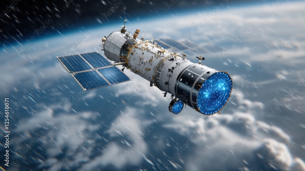 Poster satellite s perspective of earth s atmosphere with swirling clouds and weather patterns captured fro