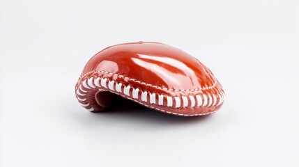 Glossy Red Leather Baseball Glove with White Stitching on Isolated Background. Generative AI