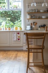 A kitchen with heart-shaped cookie cutters and love-themed dish towels. The space has a playful and loving feel, Generative AI 