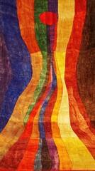 Vibrant abstract artwork featuring flowing colors and a circular sun-like shape at the top