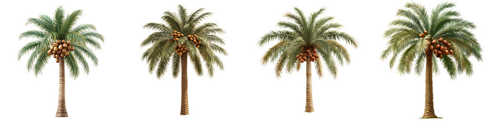 Set of a date palm tree with ripe dates symbolizing iftar, isolated on a transparent background.