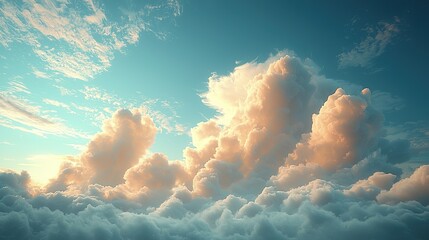 Serene sky filled with fluffy clouds at sunset, creating a tranquil atmosphere above