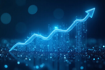 Digital graph showing upward trend with glowing blue elements and data visualization