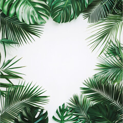 Fototapeta premium tropical green leaf border frame background mockup white minimalist design concept summer nature beauty