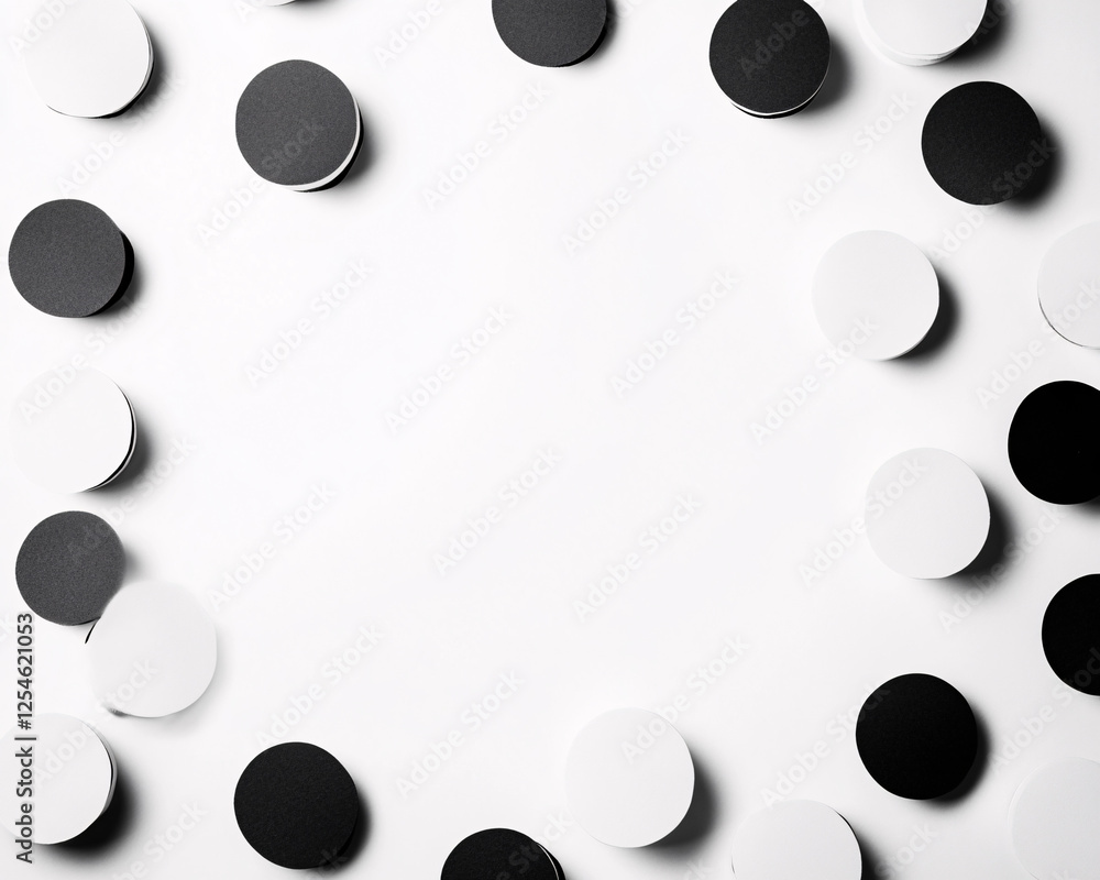 Wall mural abstract black and white circles pattern background with copy space