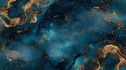 Fototapeta premium Abstract Celestial Marble: Deep Teal and Gold Swirls