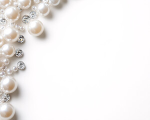 white pearls and diamonds scattered on a white surface