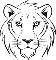 Majestic Lion Head, Black and White, Line Art, Wildlife, Animal Portrait, Wild Cat, Feline, Nature, 