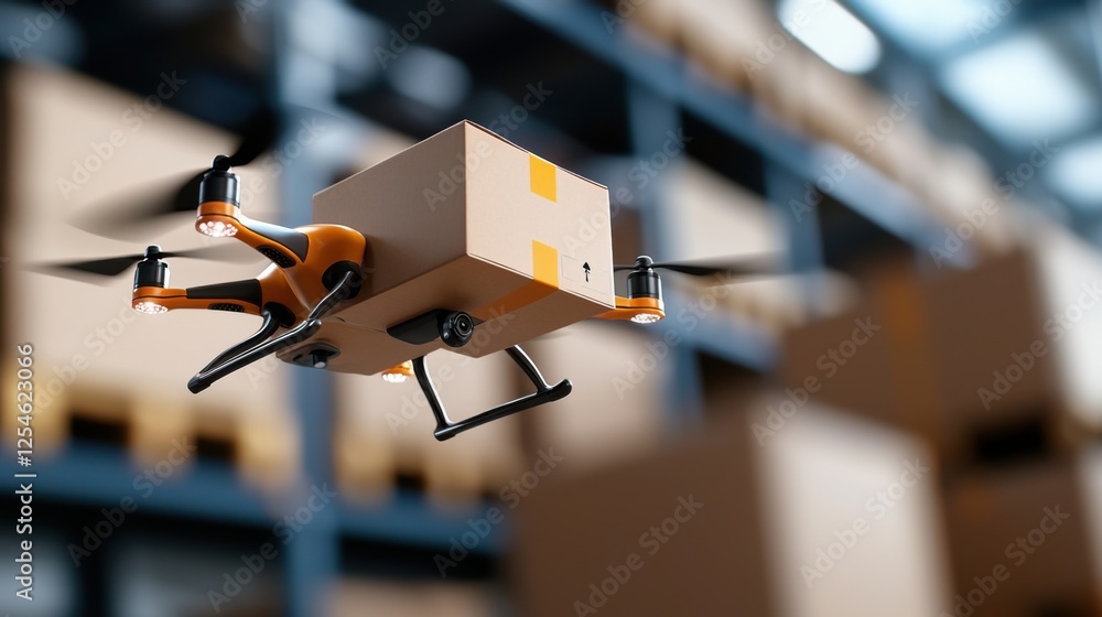 Poster sleek and ultra modern smart warehouse with an automated drone delivery system for efficient logisti