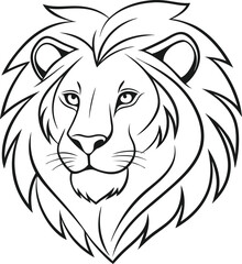 Majestic Lion Head, Line Art, Wildlife, Animal Portrait, Black and White Drawing, Graphic Design, Fe