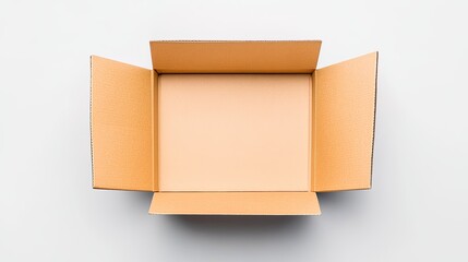 Open cardboard box viewed from above, empty interior ready for packing items or shipping
