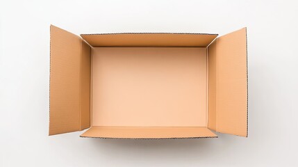 Open cardboard box on a clean surface, showcasing its interior for packaging or storage use