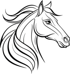 Elegant Line Art Horse Head Profile, Equestrian Design, Stallion