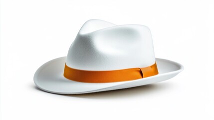 Elegant White Fedora Hat with Orange Ribbon. Generative AI