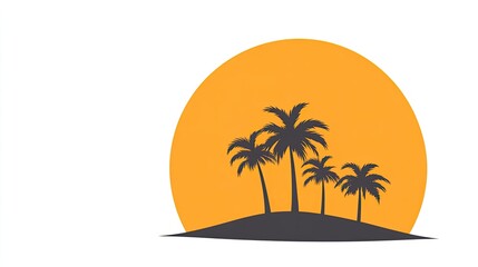 Silhouetted palm trees against a vibrant sunset on a tranquil beach scene
