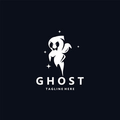 Ghost Logo, Simple Halloween Devil Design Illustration Template Black Background