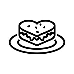 Vector black line icon for Heart shape cake