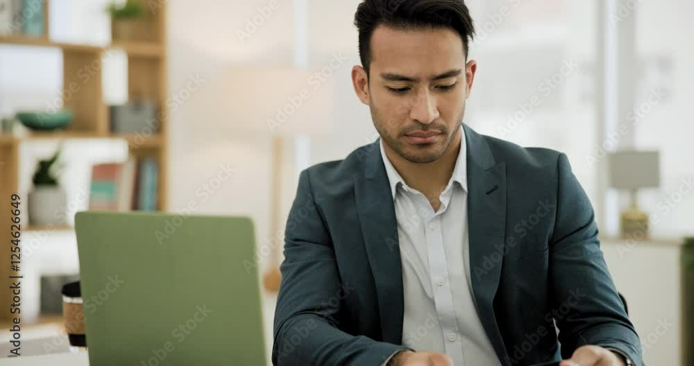 Aufkleber business man, laptop and tablet for planning, writing ideas and data analytics of stock market or tr