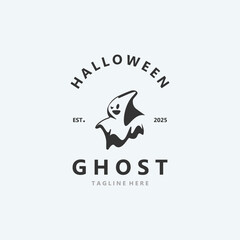 Halloween spooky ghost character in flat style isolated template design illustration