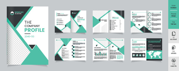 Company profile brochure design showcasing various sections and graphics in modern layout, Modern bifold brochure template for your business