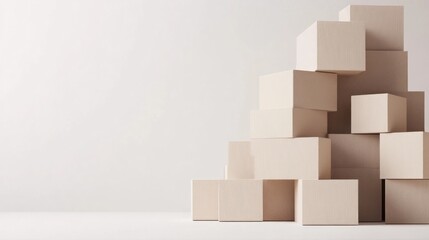 Obraz premium Wooden cubes stacked, minimalist studio, clean background, product display