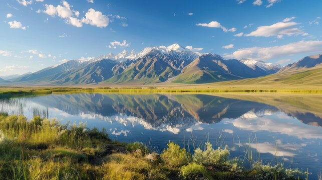 Mountain range landscape lake wilderness.