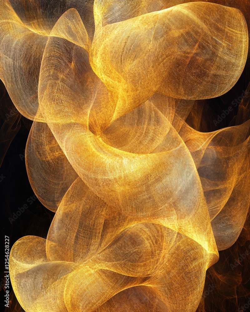 Aufkleber abstract golden mesh waves flowing on dark background with light and shadow effect