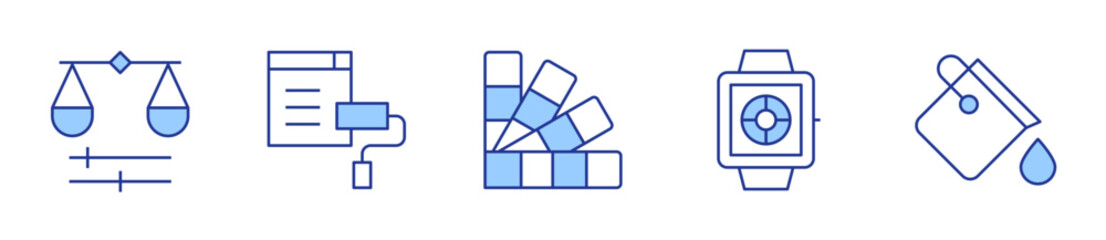 color palette, color balance, theme, pantone, bucket. Color Icon vector illustration. Line Duotone style. Editable stroke