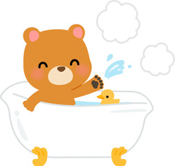 猫足のバスタブで入浴するクマのキャラクター