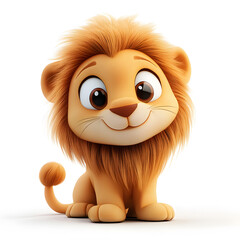 3d cartoon cute illustration of lion on white background